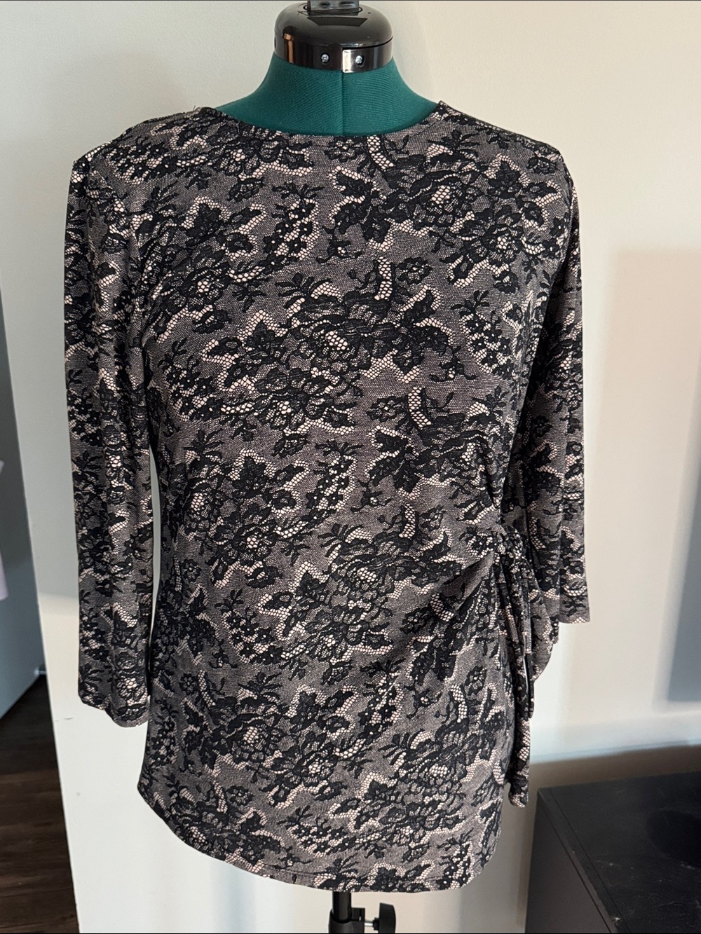 Elle Black and Light Pink Lace-Print and Side Tie
